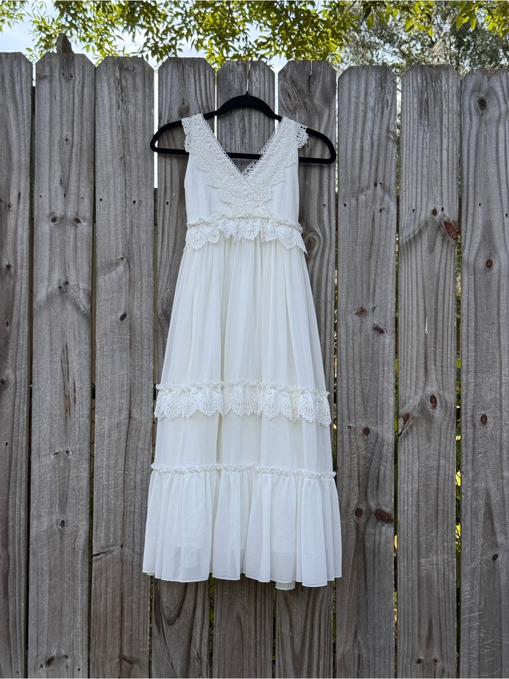 Flower girl bohemian fairycore white lace maxi dress